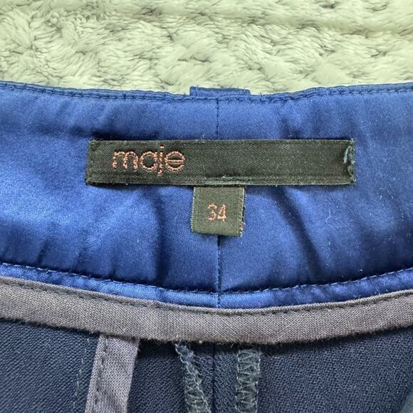 Maje Pants Womens EU34 Blue Slim Straight Mid Rise Pintuck Career Workwear - Picture 2 of 15